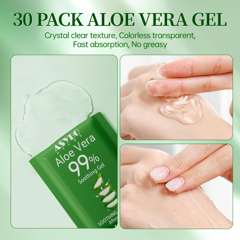 ASYBO 30 Pack Natural Aloe Vera Gel -99% Pure Moisturizing Aloe Vera, Soothing and Hydrating, Sunburn and Scar Repair, Portable Travel Size, After Sun Care for Face Body Hair - Image 3